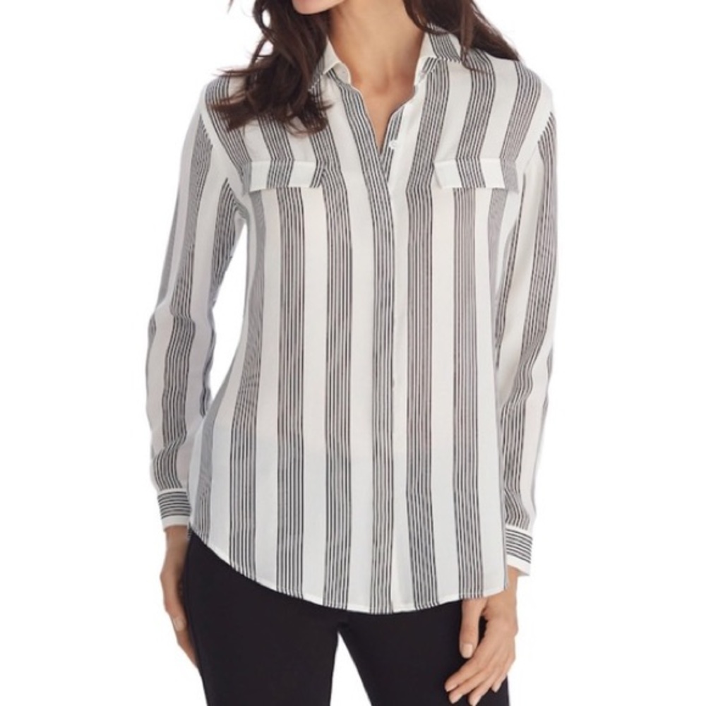 🥰 WHBM Semi-sheer striped button down, Sz 2
